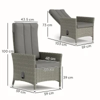 Outsunny 105°-150° Reclining Rattan Chair - Grey(m-3)