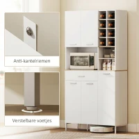 HOMCOM Keukenkast met open schappen, vakken, wijnrek, voorraadkast met 5 kastdeuren, MDF, Wit(m-6)