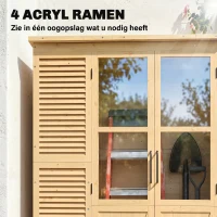 Outsunny Houten Tuinschuur Inloop Gereedschapsschuur met Planken Acrylramen Dubbele Deur Asfalt Dak Lamellenventilatie Bodemplaat(m-5)