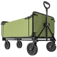 Outsunny Chariot de jardin pliable 130 L chariot de transport sac amovible poignée télescopique rotative 90 x 50 x 60 cm noir(m-1)