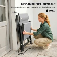 Outsunny Sdraio da Giardino Zero Gravity Pieghevole e Reclinabile a 9 Livelli con Cuscino Lombare, Grigio(m-4)
