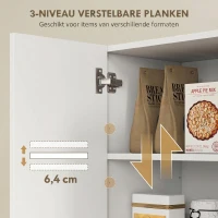 HOMCOM Keukenkast met open schappen, vakken, wijnrek, voorraadkast met 5 kastdeuren, MDF, Wit(m-5)
