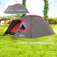 Outsunny Lichtgewicht en Stabiele Campingtent voor 3 Personen, Waterdicht UV 50+ met Voortent, Deur, Ramen, Grondzeil - Grijs(m-4)