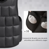 HOMCOM Gilet lesté réglable veste lestée 10 Kg max. poids amovibles entrainement musculation exercice boxe oxford 50x60cm noir(m-4)