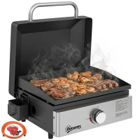 Outsunny Grill Griddle, Portable Gas Plancha, 3.5 kW, Tabletop Gas BBQ with Grease Cup for Camping Picnic Patios, Black(m-10)