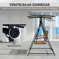 Outsunny Hollywoodschommel met verstelbaar zonnescherm, 2-zits Tuinschommel 142 x 112 x 162cm, Zwart(m-4)