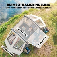 Outsunny Opblaasbare Tent 6 Personen Snelle Opbouw Outdoor Tent voor Kamperen met 2 Slaapkamers Veranda Ramen(m-6)