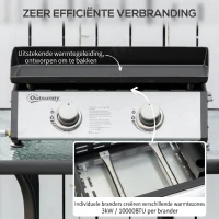Outsunny tafelgrill gasgrill BBQ met 2 branders, tafelgasgrill met slang(m-4)