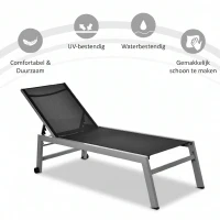 Outsunny Ligstoel tuinstoel 5-traps rugleuning aluminium zwart(m-4)