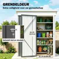 Outsunny Tuinschuur, outdoor berging van golfplaatstaal, wandontwerp, verstelbare planken, afsluitbare deur Donkergrijs(m-7)