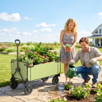 Outsunny Chariot de jardin pliable 130 L chariot de transport sac amovible poignée télescopique rotative 90 x 50 x 60 cm noir(m-8)