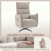 HOMCOM Draaibare Elektrische Relaxstoel voor Volwassenen, Stoel in Linnenlook met Oplaadpoorten, Beige(m-6)