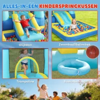 AIYAPLAY Springkasteel Opblaasbaar Speelcentrum met Luchtblazer Glijbaan Trampoline Zwembad/Ballenbak Waterpistool 364x173x182 cm Blauw(m-4)