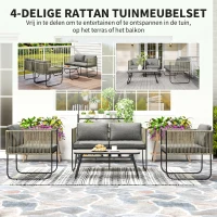 Outsunny Polyrattan Tuinmeubelset Lounge-Set met Sofa, Stoelen, Tafel en Kussens Weerbestendig 116 x 60 x 69 cm Bruin+Donkergrijs(m-4)