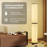 HOMCOM Lampadaire LED, lampadaire sur pied salon à intensité variable, télécommande magnétique, Ø 20 x 135 cm, beige(m-5)