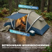 Outsunny Opblaasbare Tent voor 4 Personen – Snel op te zetten Outdoor Camping Tent met 2 Slaapkamers, Meshramen en Luifel(m-7)