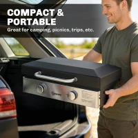 Outsunny 2 Burner Grill Griddle, Portable Gas Plancha, 6 kW, Tabletop Gas BBQ with Grease Cup for Camping Picnic Patios, Black(m-7)