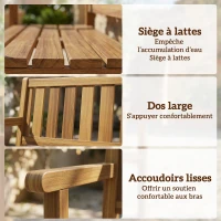 Outsunny Banc de Jardin 3 Places en Bois Banquette Terrasse avec Capacité 360kg Robuste Siège pour Balcon Parc et Porche Teck(m-6)