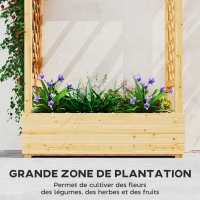 Outsunny Jardinière surélevée avec treillis latéral et supérieur, bac à fleurs trous de drainage, 110x44x113cm, bois naturel(m-4)