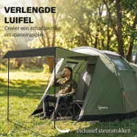 Outsunny Campingtent voor 3-4 personen stevig 3000 mm waterdicht familietent met slaapcabine voortent leefruimte Groen(m-6)