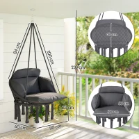 Outsunny Chaise suspendue avec grand coussin rembourré hamac fauteuil suspendu à franges kit de suspension 80 x 60 x 40 cm gris foncé(m-3)
