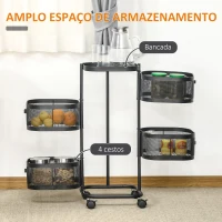 HOMCOM Carrinho Auxiliar com Rodas de 5 Níveis com 4 Cestas de Armazenamento Rotativas a 270° 33x33x77 cm Preto(m-4)