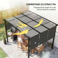 Outsunny Pergolă Gazebo 3x3,5 m cu 3 Acoperișuri Reglabile din Oțel și Poliester Anti-UV, Gri(m-9)