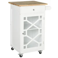 HOMCOM Chariot de service - desserte de cuisine à roulettes - tiroir, placard, porte-serviette -  blanc(m-11)