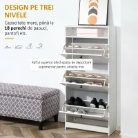 HOMCOM dulap pantofi, 3 compartimente, 60×24×132cm, alb(m-4)