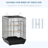 PawHut Steel Bird Cage with Openable Top, Stand, Tray, Handles, Feeding Bowls for Parakeet Cockatiel - Black(m-4)
