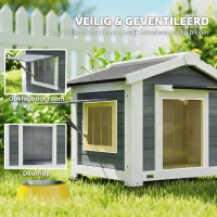 PawHut Hondenhok weerbestendig houten hondenhuis met uitneembare bodem, asfalt dak, opklapbaar raam 98x76x69,5 cm Grijs(m-4)