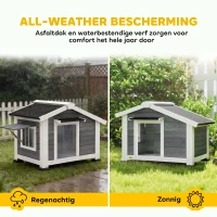 PawHut Hondenhok weerbestendig houten hondenhuis met uitneembare bodem, asfalt dak, opklapbaar raam 98x76x69,5 cm Grijs(m-5)
