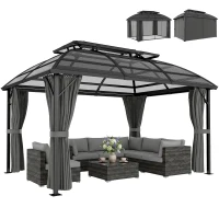 Outsunny 4 x 3m Aluminium Frame Hard Gazebo, with Accessories - Black(m-12)
