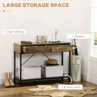 HOMCOM Konsolentisch Flurtisch mit Ablage und 2 Schubladen, 100 x 35 x 76,5 cm Beistelltisch Sofatisch Ausstellungstisch für Kleinen Raum, Eingang, Flur, Wohnzimmer Braun+Schwarz(m-4)