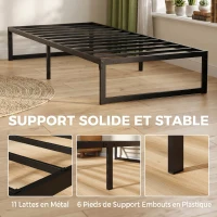 HOMCOM Cadre de lit 90 x 200 cm avec sommier en métal, lit simple avec rangement au-dessous, sans bruit, montage facile, noir(m-7)