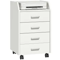 Vinsetto Cassettiera da Ufficio in Legno con 4 Cassetti, Ruote e Bordi Rialzati, 40x36x65cm, Bianco(m-11)