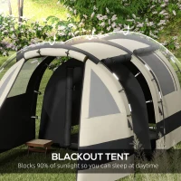 Outsunny Camping Tent, 4-5 Man Blackout Tent with Bedroom and Living Room, Portable with Bag, for Fishing Hiking Festival, Khaki(m-5)