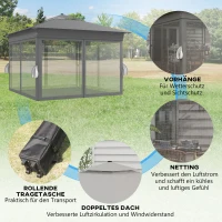Outsunny Gartentent met zonne-energie LED's Gartentent met verlichting, 336 cm x 336 cm x 270 cm, Grijs(m-5)