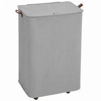HOMCOM Panier à Linge avec Couvercle et Roulettes 50 L Panier Pliable avec Sac à Cordon Amovible 40x30x65 cm Gris(m-7)