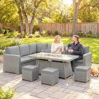 Outsunny Seven-Piece Firepit Table Rattan Sofa Set - Grey(m-8)