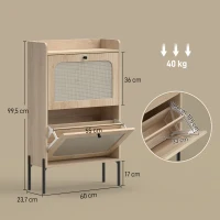 HOMCOM Meuble à chaussures 12 paires, armoire à chaussures, 2 tiroirs rabattables, portes en rotin et étagères réglables, chêne(m-3)