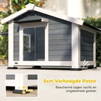 PawHut Hondenhok weerbestendig houten hondenhuis met uitneembare bodem, asfalt dak, opklapbaar raam 98x76x69,5 cm Grijs(m-6)