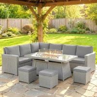 Outsunny Seven-Piece Firepit Table Rattan Sofa Set - Grey(m-2)