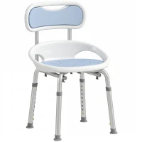 HOMCOM Chaise de douche avec dossier et siège ajouré, 8 hauteurs réglables, antidérapant, capacité 136kg, Bleu(m-7)
