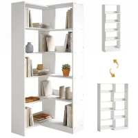 HOMCOM Estantería Expandible 5 Niveles Giratoria 350° Ancho Ajustable Convertible en en L Recta o Compacta 111,5x23,8x163,7 cm(m-10)