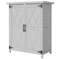 Outsunny Abri de jardin armoire de jardin 3 étagères 2 portes toit en tôle galvanisé étanche bois massif 75 x 40 x 90 cm gris