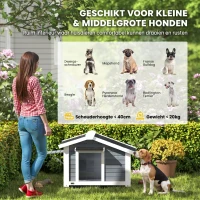 PawHut Hondenhok weerbestendig houten hondenhuis met uitneembare bodem, asfalt dak, opklapbaar raam 98x76x69,5 cm Grijs(m-7)