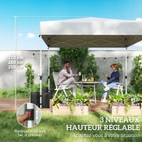 Outsunny Tonnelle de jardin 3 x 3 m pop up, tonnelle pliante réglable en hauteur, protection UV50+, 3 parois latérales, crème(m-8)