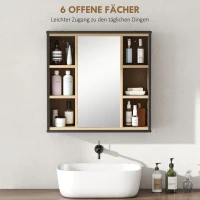 HOMCOM Badezimmer-Spiegelschrank, 6 offene Fächer, 3-stufiges Regal, Wandmontage, Eiche(m-6)