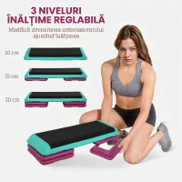 HOMCOM Stepper aerobic antiderapant și reglabil pe 3 niveluri, din plastic și PP, 110x40x20 cm, multicolor(m-4)